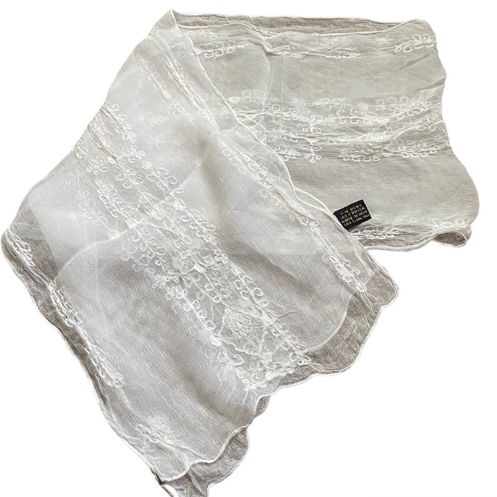 Vintage Embroidered White Bridal Classic Elegant Thin Lightweight Fashion Scarf